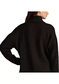 Side Slit Mock Neck Pullover Tunic Sweater