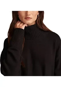 Side Slit Mock Neck Pullover Tunic Sweater