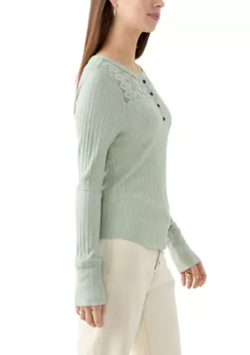 Women's Cloud Lace Mix Henley Shirt