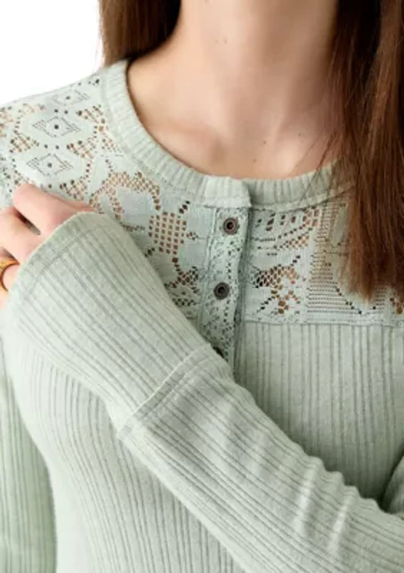 Women's Cloud Lace Mix Henley Shirt