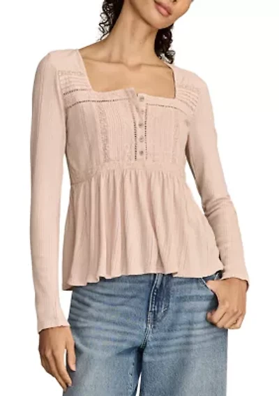 Women's Embroidered Peplum Long Sleeve Top