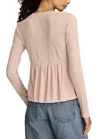 Women's Embroidered Peplum Long Sleeve Top