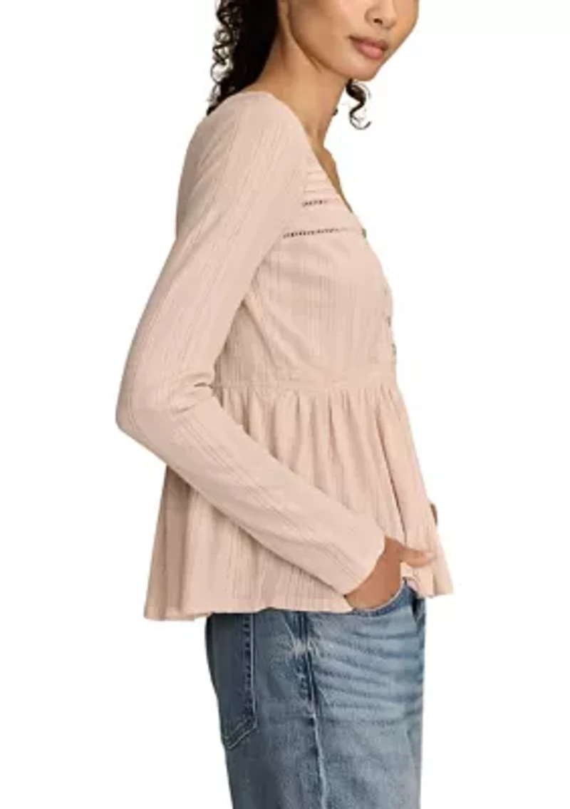 Women's Embroidered Peplum Long Sleeve Top