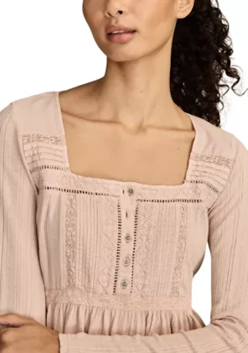 Women's Embroidered Peplum Long Sleeve Top