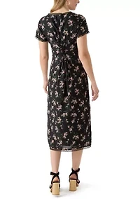 Women's Lace Trimmed Printed Midi Dress