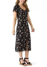 Women's Lace Trimmed Printed Midi Dress