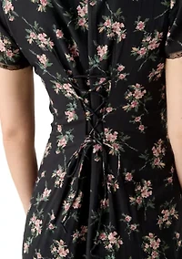Women's Lace Trimmed Printed Midi Dress