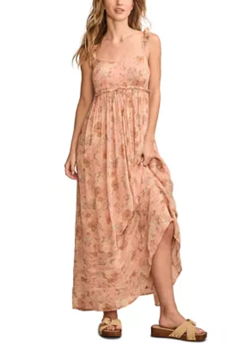 Women's Printed Ruffle Shoulder Midi Dress