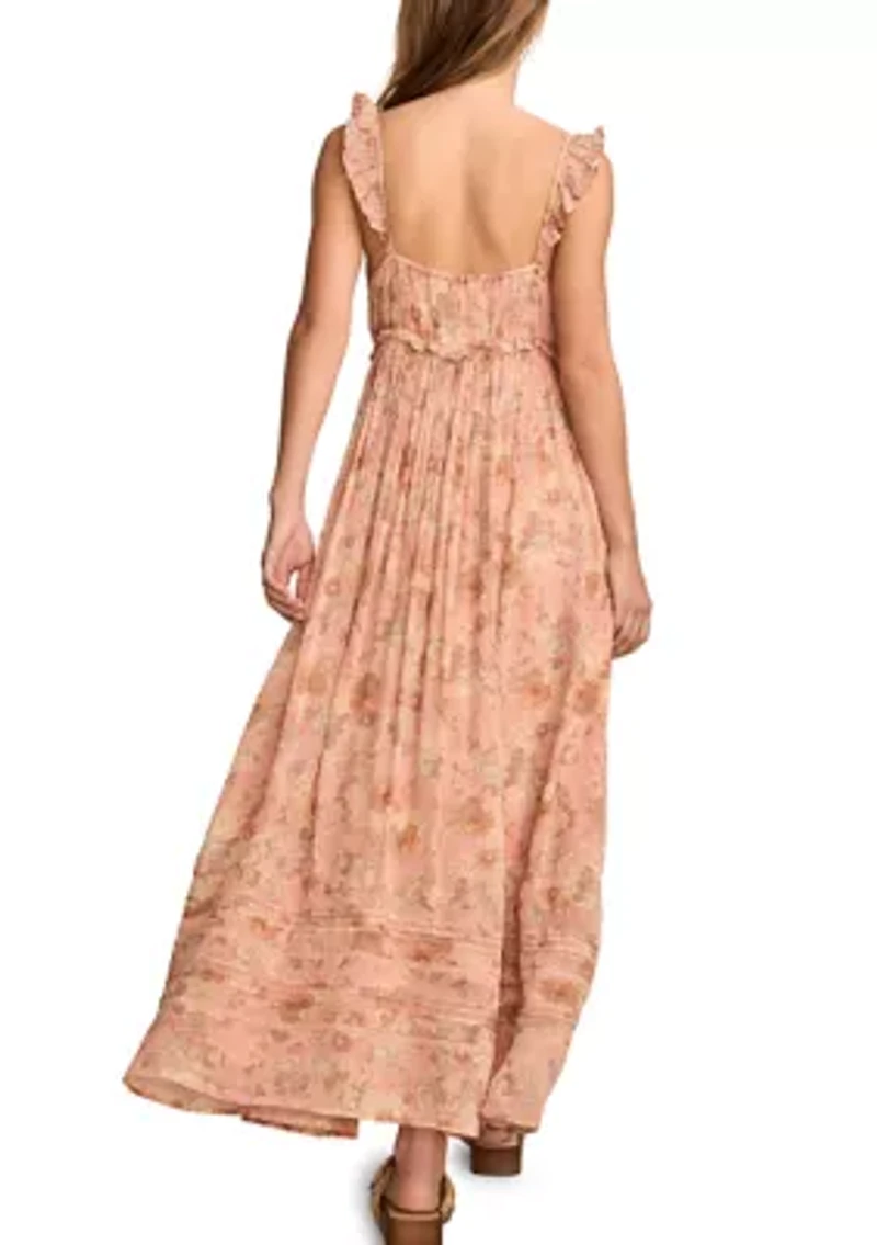 Women's Printed Ruffle Shoulder Midi Dress