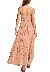 Women's Printed Ruffle Shoulder Midi Dress