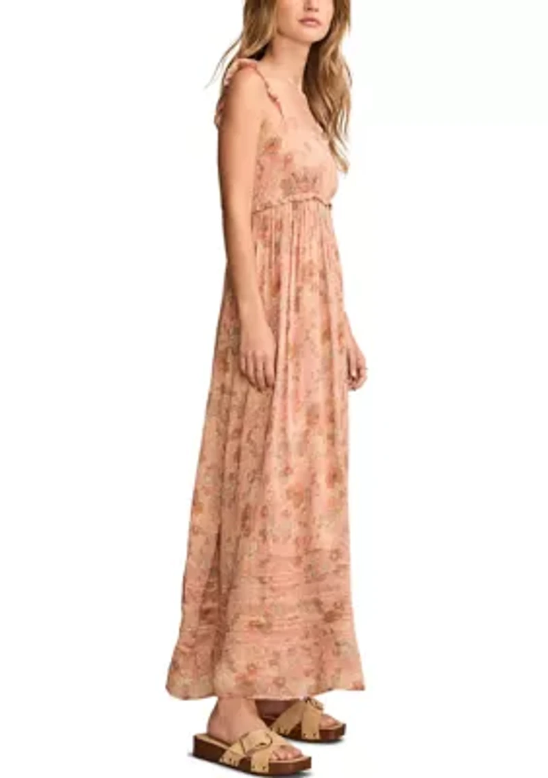 Women's Printed Ruffle Shoulder Midi Dress