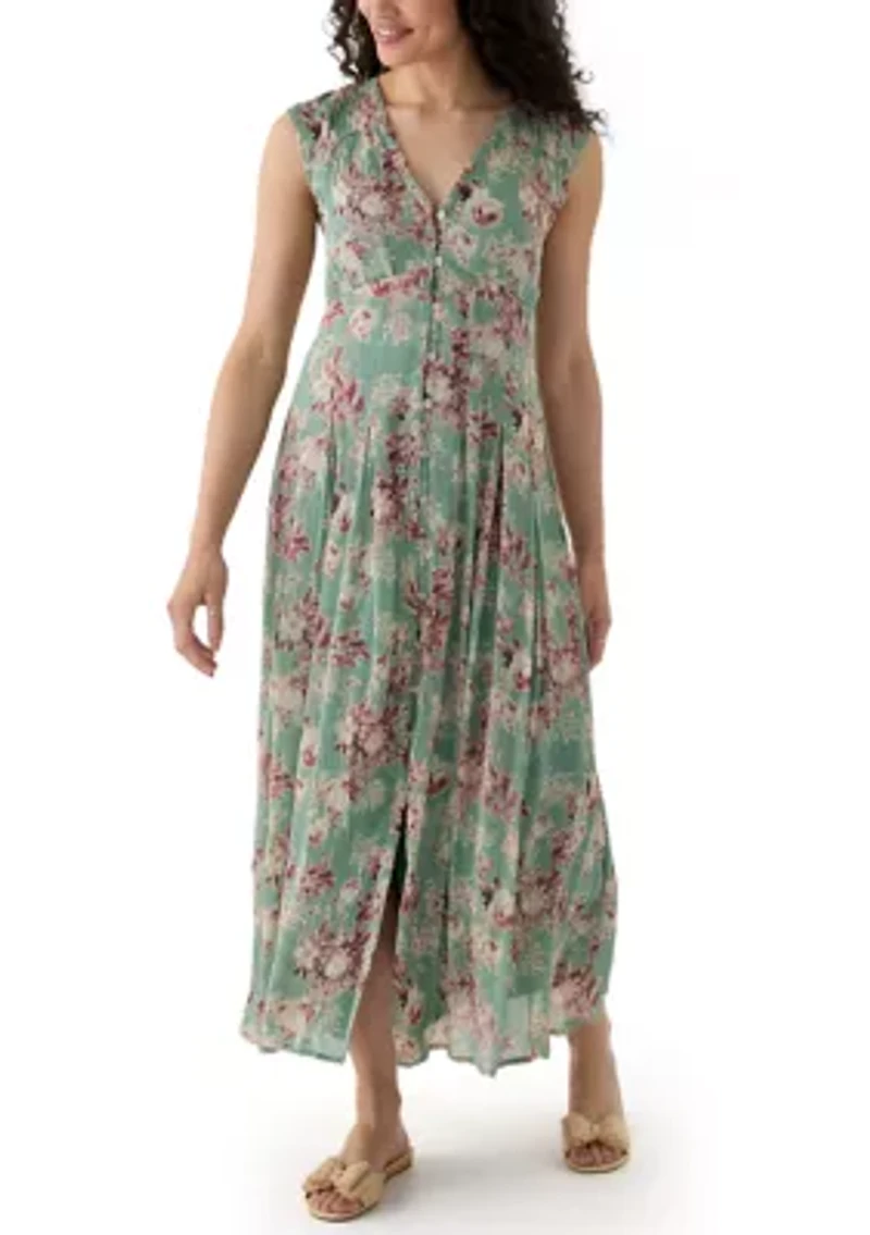 Cinched Pleated Button Down Midi Dress