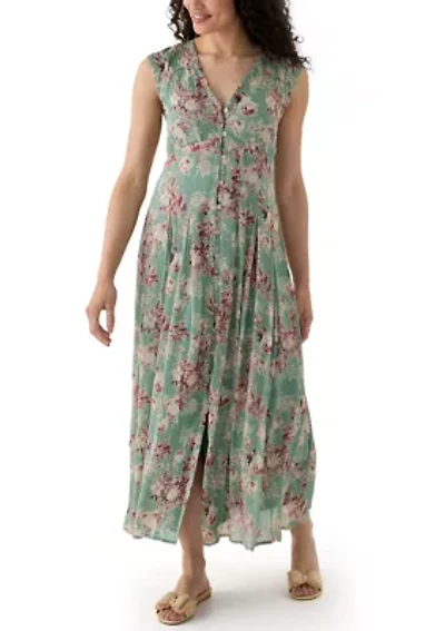 Cinched Pleated Button Down Midi Dress