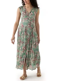 Cinched Pleated Button Down Midi Dress