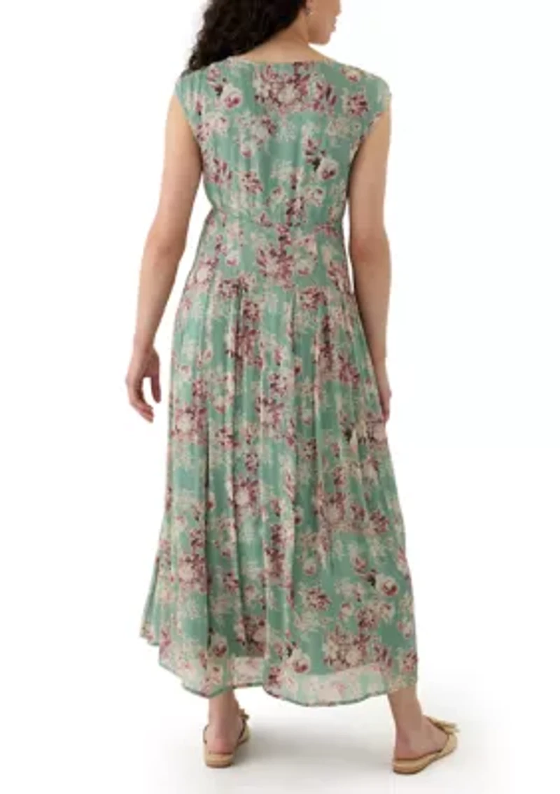 Cinched Pleated Button Down Midi Dress