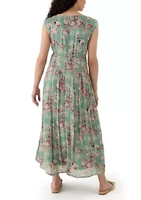 Cinched Pleated Button Down Midi Dress