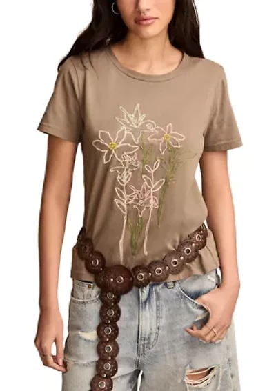 Embroidered Floral Classic Crew Neck T-Shirt