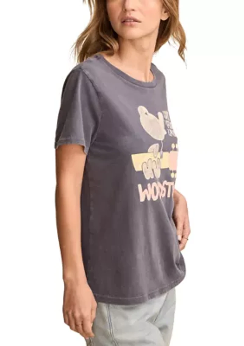 Woodstock Peace and Music Classic Crew Neck Graphic T-Shirt