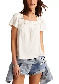 Women's Crochet Trimmed Top