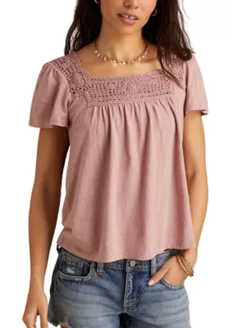 Women's Crochet Trimmed Top