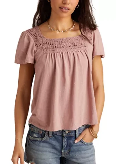Women's Crochet Trimmed Top