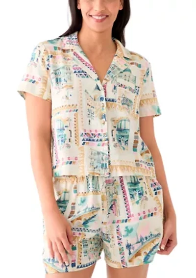 Women's Printed Linen Camp Shirt