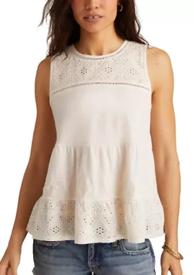 Women's Crew Neck Eyelet Tank Top