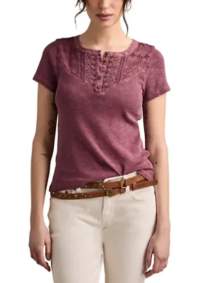Women's Cutwork Henley T-Shirt