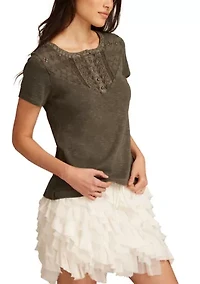 Women's Cutwork Henley T-Shirt