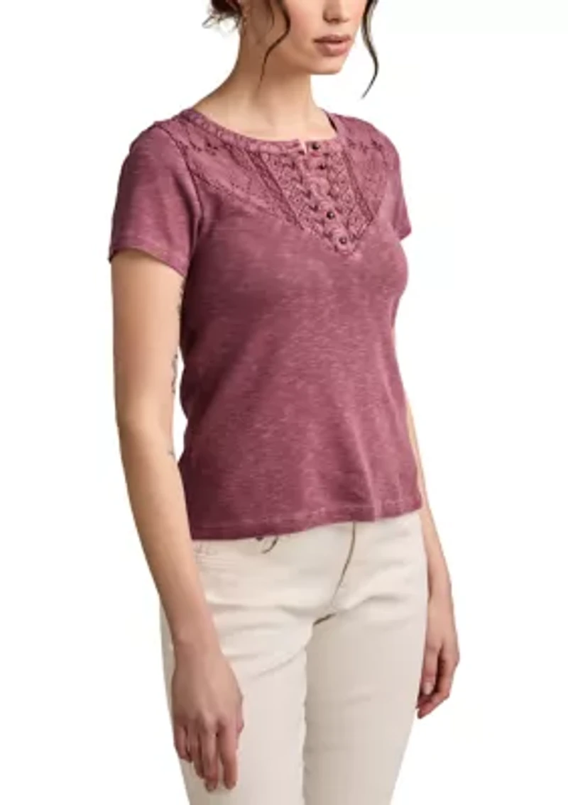 Women's Cutwork Henley T-Shirt
