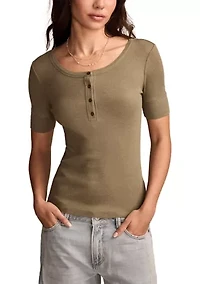 Women's Ribbed Henley T-Shirt