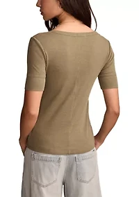 Women's Ribbed Henley T-Shirt