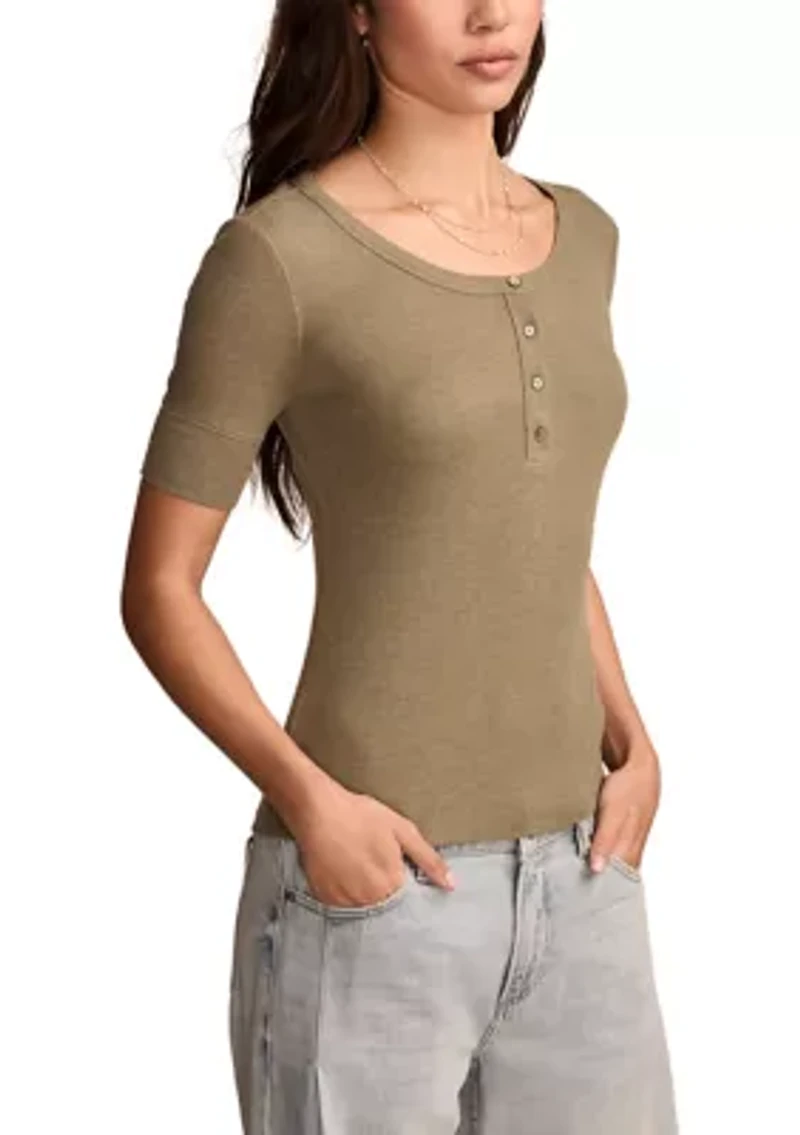 Women's Ribbed Henley T-Shirt