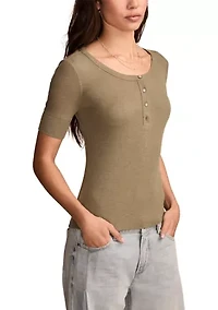 Women's Ribbed Henley T-Shirt