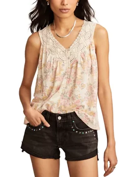 Lace Trim Printed Tank Top