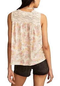 Lace Trim Printed Tank Top