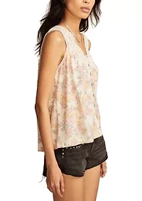 Lace Trim Printed Tank Top