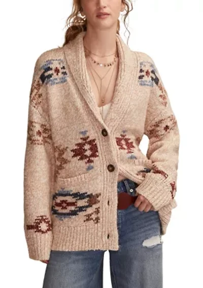Women's Shawl Collar Printed Cardigan