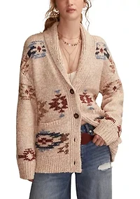 Women's Shawl Collar Printed Cardigan
