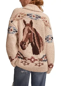 Women's Shawl Collar Printed Cardigan