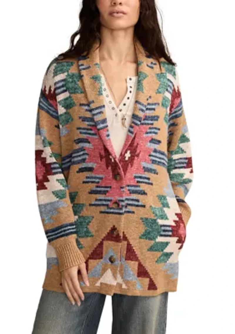 Women's Aztec Printed Shawl Collar Cardigan