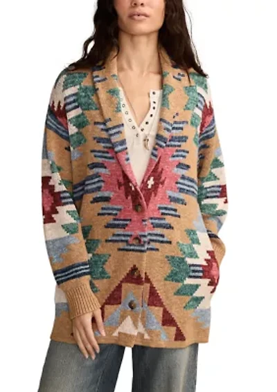 Women's Aztec Printed Shawl Collar Cardigan