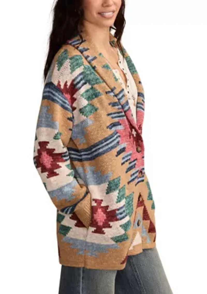Women's Aztec Printed Shawl Collar Cardigan