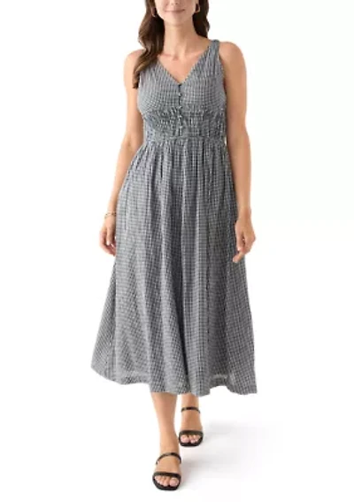 Women's Printed V-Neck Smocked Waist Midi Dress