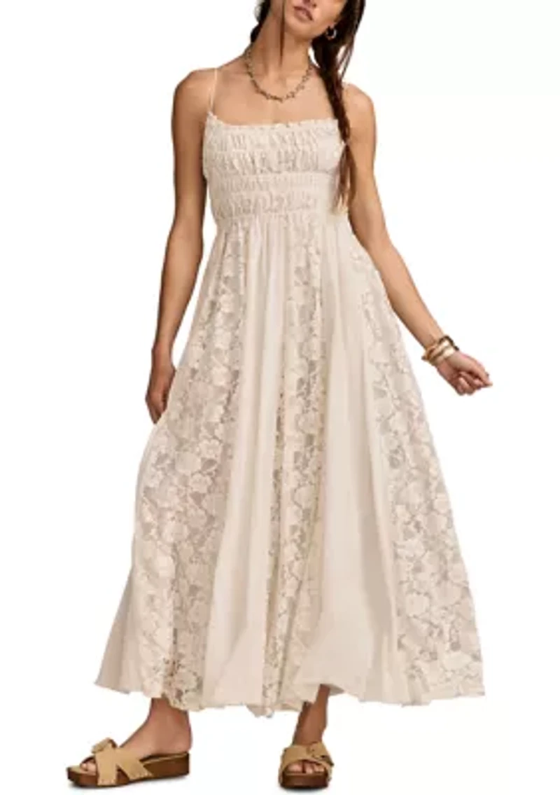 Lace Mix Smocked Midi Dress