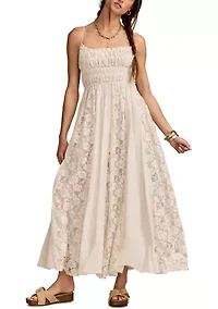 Lace Mix Smocked Midi Dress