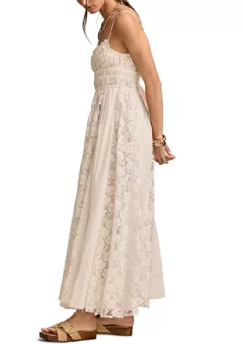 Lace Mix Smocked Midi Dress