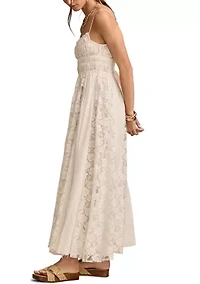 Lace Mix Smocked Midi Dress