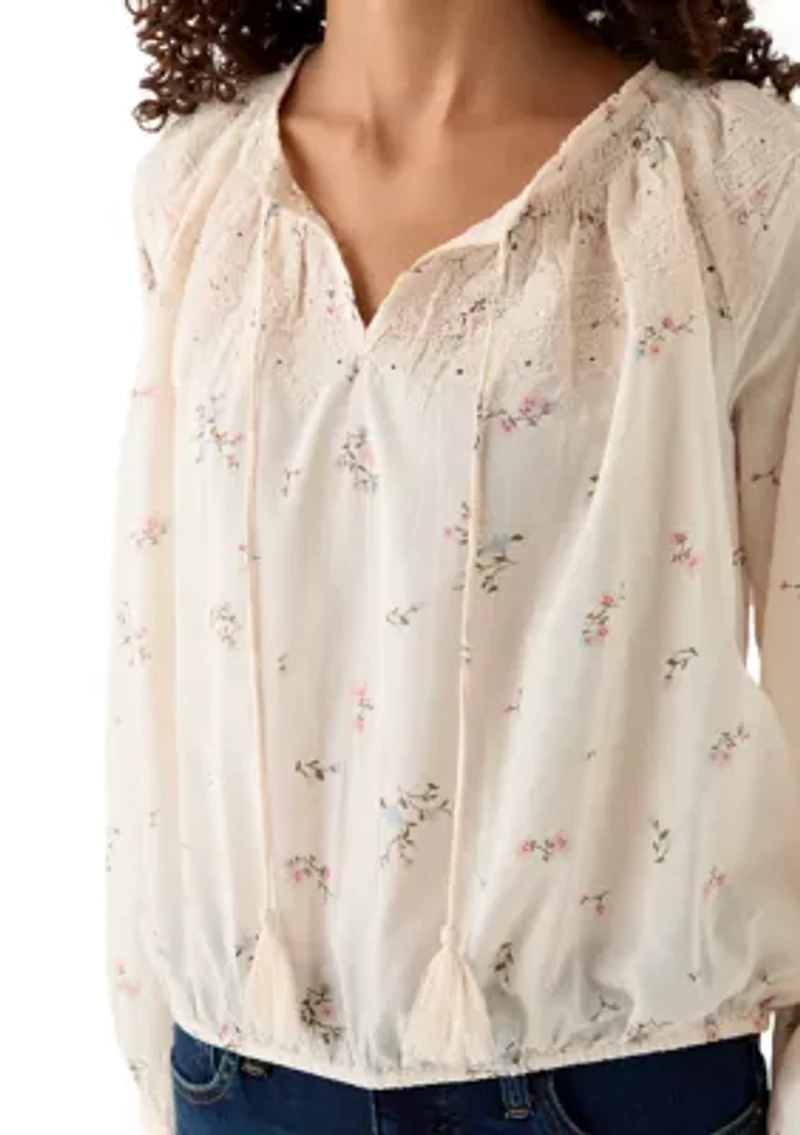 Long Sleeve Ditsy Peasant Blouse