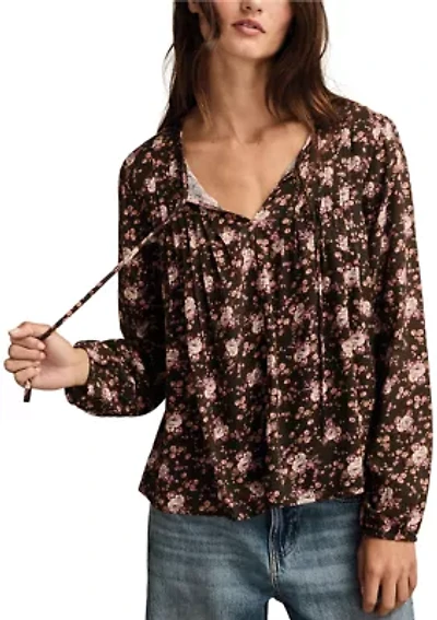 Women's Pintuck Floral Peasant Top